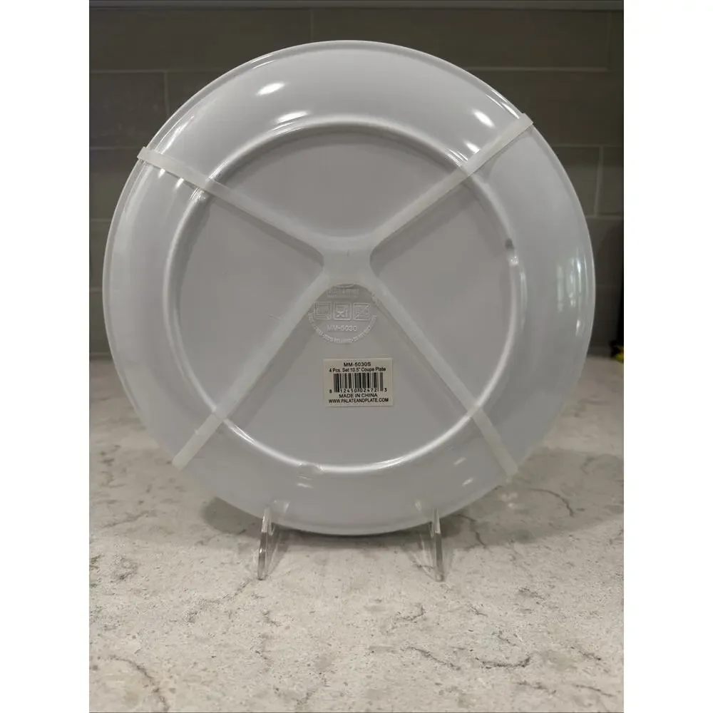 Set of 4 WHITE 10.5” Premium Melamine Coupe Dinner Plates PALATE and PLATE New